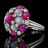 Estate Oscar Heyman Star Ruby & Star Sapphire Diamond Platinum Ring. All Weights Estimated.