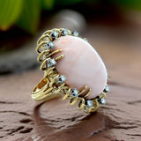 Estate Bold Angel Skin Coral Diamond 18K Yellow Gold Ring 15476