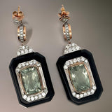 Estate 12.00 cttw Green Amethyst Onyx Diamond Dangle 18k Yellow Gold Earrings 15010