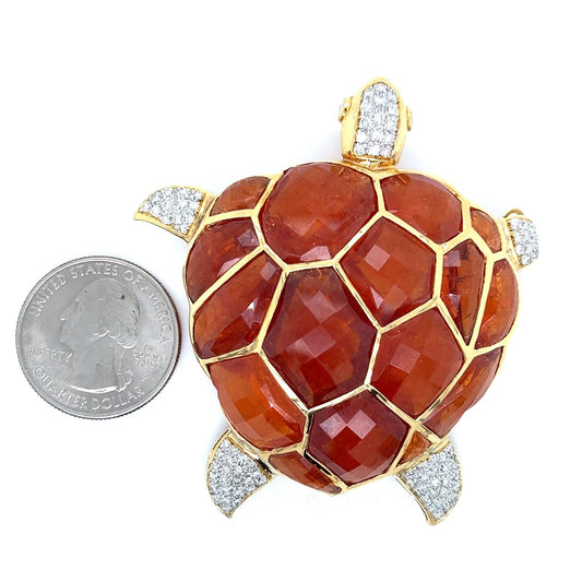 Estate Designer Kararis Diamond Tourmaline Turtle Pendant/Brooch 13396