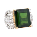 Estate 8.73 ct Green Tourmaline Diamond Platinum/18K Yellow Gold Ring 15360