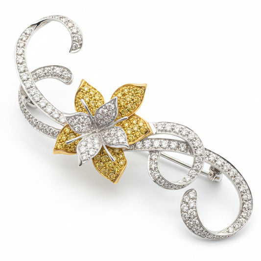 Dramatic 2.75" Long Diamond 18k Gold Brooch