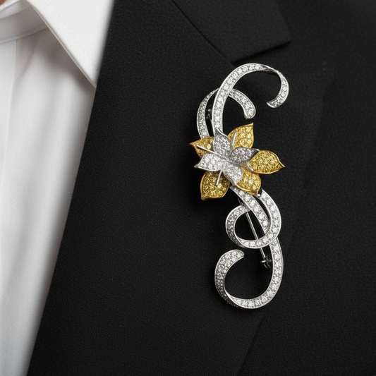 Dramatic 2.75" Long Diamond 18k Gold Brooch