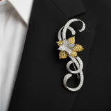 Dramatic 2.75" Long Diamond 18k Gold Brooch