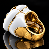 Estate David Webb White Enamel 18K Yellow Gold Bold Ring