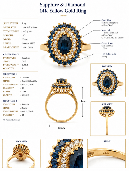 Modern Sapphire & Diamond 14k Yellow Gold Ring