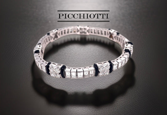 Estate Elite Italian Designer Picchiotti 12.25 cttw Diamond Onyx 18K White Gold Bracelet 14583