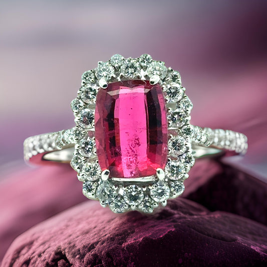 Estate 5.02 ct Pink Tourmaline Diamond Platinum Ring 15550