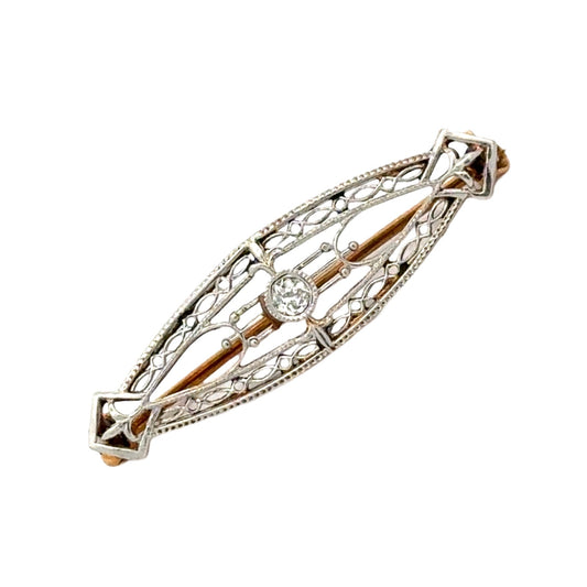 Estate Art Deco Diamond 14K White/Yellow Gold Brooch 15347