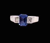 Fine Ceylon Sapphire and Diamond Platinum 3-Stone Ring