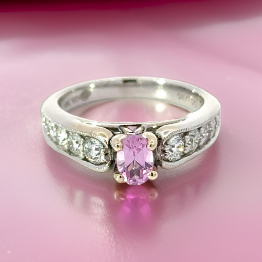 14K White Gold Pink Tourmaline and Diamond Ring 14849