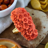 Natural Carved Coral and 14K Yellow Gold Italian Ring