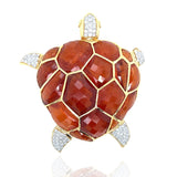 Estate Designer Kararis Diamond Tourmaline Turtle Pendant/Brooch 13396