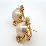 California Estate Mabe Pearl Diamond Yellow Gold Earrings 14580