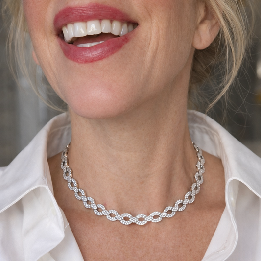 USA Designer ADJ 12.00cttw Diamond 18K White Gold Necklace