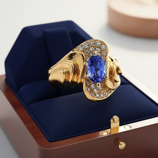 Estate Tanzanite Diamond 14K YG Ring 15497