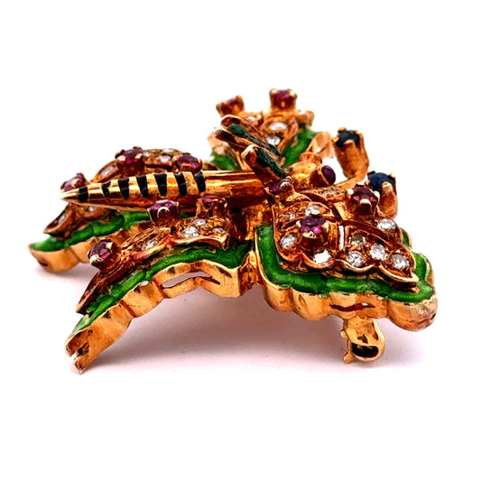 Estate Butterfly Enamel, Ruby, Diamond Sapphire Brooch/Pendant 15336