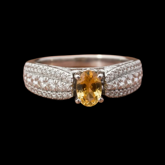 Citrine and Diamond 14K White Gold Ring 14853
