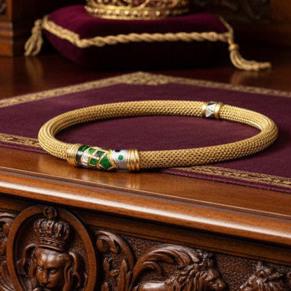 Asch Grossbardt Inlay Onyx, Mother of Pearl, Malachite 14k Yellow Gold Necklace