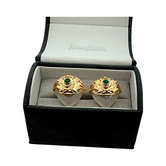 California Estate Etrusan Mabe Pearl & Emerald Earring 14579