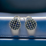 Estate 5.74 cttw Blue Sapphire & Diamond Button Earrings 18K White Gold 15008