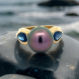 Estate Black Pearl Sapphire 18K Yellow Gold Ring 15527