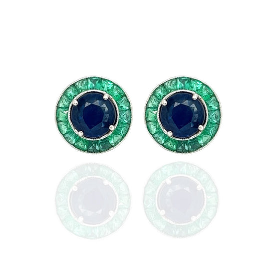 Art Deco Reproduction Aristocrat 2.40 cttw Sapphire and 1.43 cttw Emerald Earrings 13542