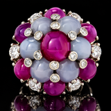 Estate Oscar Heyman Star Ruby & Star Sapphire Diamond Platinum Ring. All Weights Estimated.
