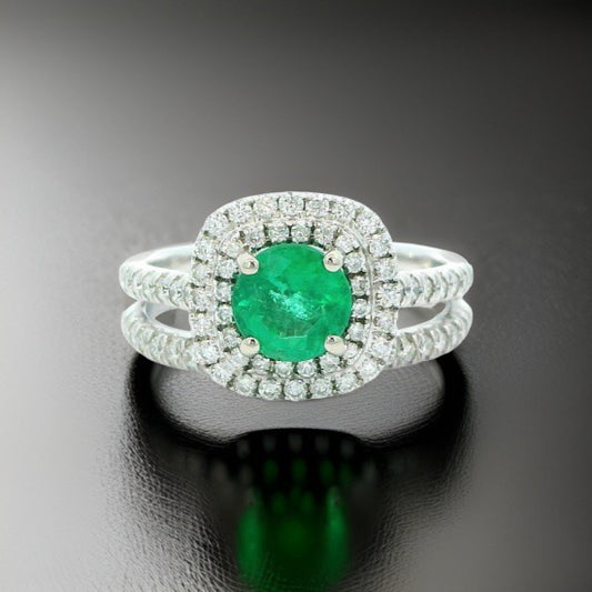 HMA .91 ct Emerald and Diamond Double Halo Ring 14763