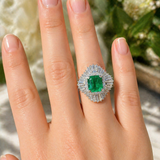 Estate Modern Fine Colombia Emerald (GIA) and Diamond Platinum Ring