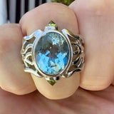 Designer K.C. 7.00ct Aquamarina and Peridot 18k White Gold Ring