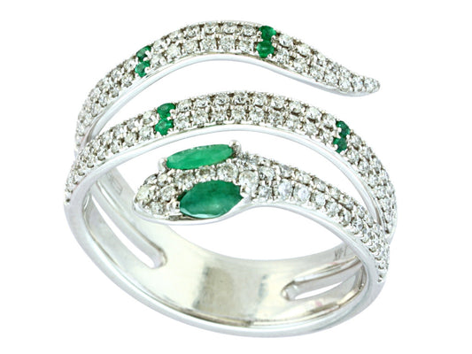 E.H. Collection Diamond and Emerald Snake Ring 12866