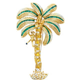Italian Modern 1980's 18K Yellow God 15.00 cttw Yellow Sapphire, Emerald and Diamond Monkey on Palm Tree Brooch