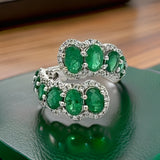 Estate 5.25 cttw Oval Emerald Diamond Bypass 18K White Gold Ring 15007