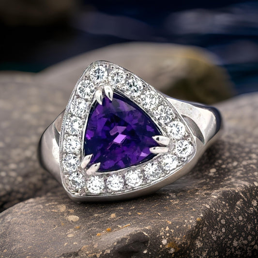 Estate Amethyst Diamond 14K WG Ring 15484