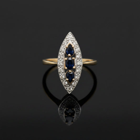 Vintage Sapphire & Diamond 14K Yellow & White Gold Ring