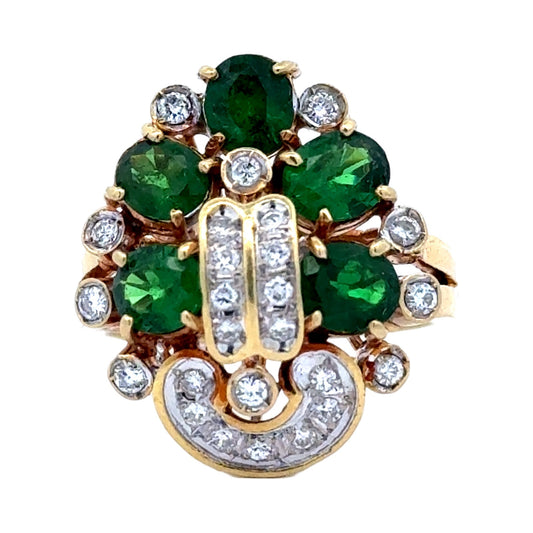 Estate 4.00 cttw Oval Tsavorite & Diamond 18K Yellow Gold Ring 15361