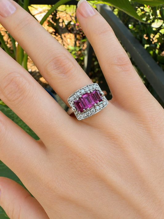 Modern Tourmaline and Diamond 14Kt White Gold RIng
