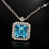 Estate Designer 5.42ct Santa Maria Aquamarine and Diamond 14K White Gold Necklace