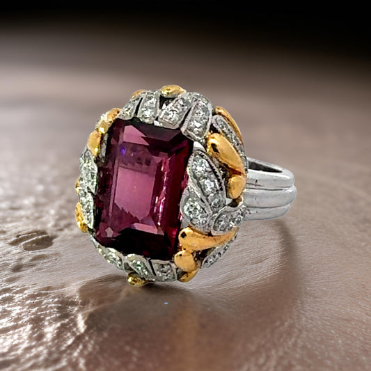 Estate Custom Design 8.00 ct Rubellite & 2.00 cttw Diamond 18K White Gold Ring 15046