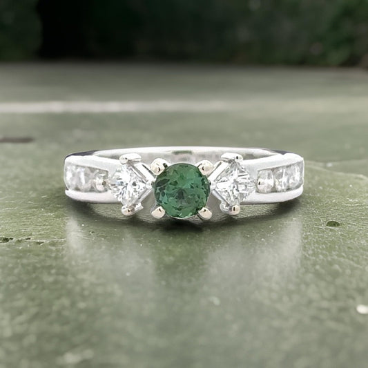 14K White Gold Green Tourmaline and Diamond Ring 14848