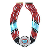 NYC Designer David Webb Diamond, Coral, Onyx, Turquoise, Rock Crystal Platinum, 18K Yellow Gold Necklace