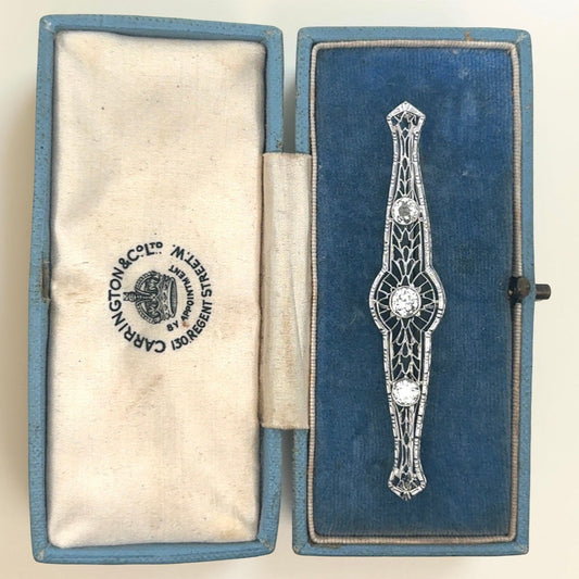 Art Deco Diamond Filigree White Gold Brooch