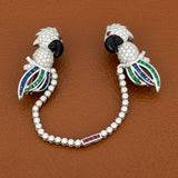 Tutti Frutti Influence Double Clip (Duette) Diamond, Onyx, Emerald, Sapphire, Ruby 18K White Gold Parrott Brooch