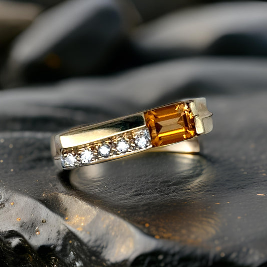 Estate Golden Tourmaline and Diamond 14K YG Ring 15519