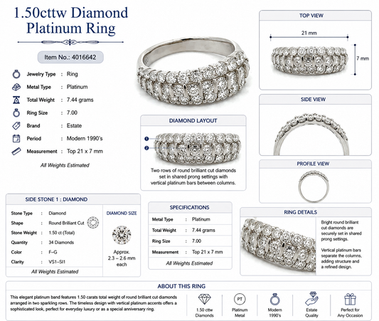 Modern 1.50cttw Diamond Platinum Ring