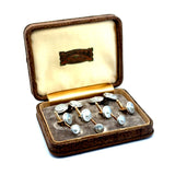 Estate Art Deco Mother of Pearl Tuxedo Shirt Studs & Matching Double Sided Cuff Link (Set in Original Box) 15662