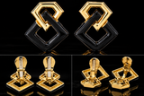 Estate David Webb Black Enamel and Diamond 18Kt Yellow Gold Earring