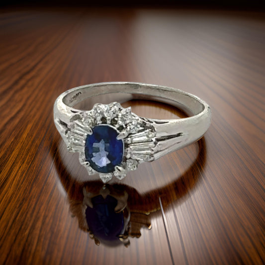 Estate .70 ct Oval Sapphire Diamond Platinum Ring 14817