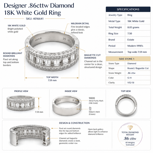 Modern Designer .86cttw Diamond 18K White Gold Ring